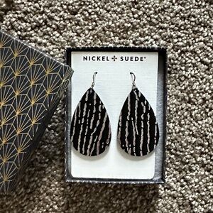 Nickel & Suede Black and Silver Teardrop Earrings